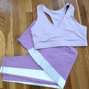 Fabletics Purple Color Scheme Sports Bra and Leggings Set